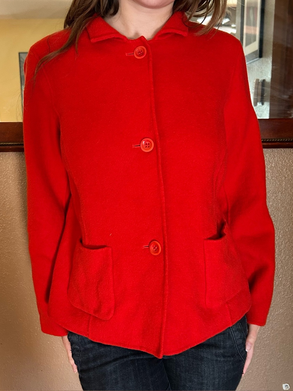 Talbots Red Button-Front Pea Coat